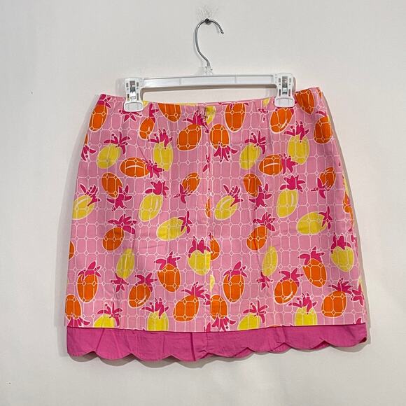 Lilly Pulitzer VINTAGE Short Skirt Women 10 Pink Yellow Pineapples Scalloped Hem - Picture 2 of 8
